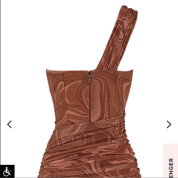 House of CB Clementine mini one shoulder swirl brown dress - Picture 4 of 5
